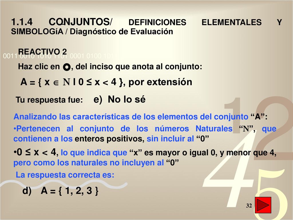 1.1.4 CONJUNTOS/ DEFINICIONES ELEMENTALES Y SIMBOLOGíA / Diagnóstico de Evaluación