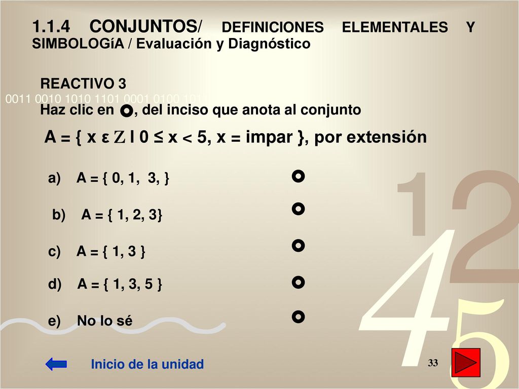 1.1.4 CONJUNTOS/ DEFINICIONES ELEMENTALES Y SIMBOLOGíA / Evaluación y Diagnóstico