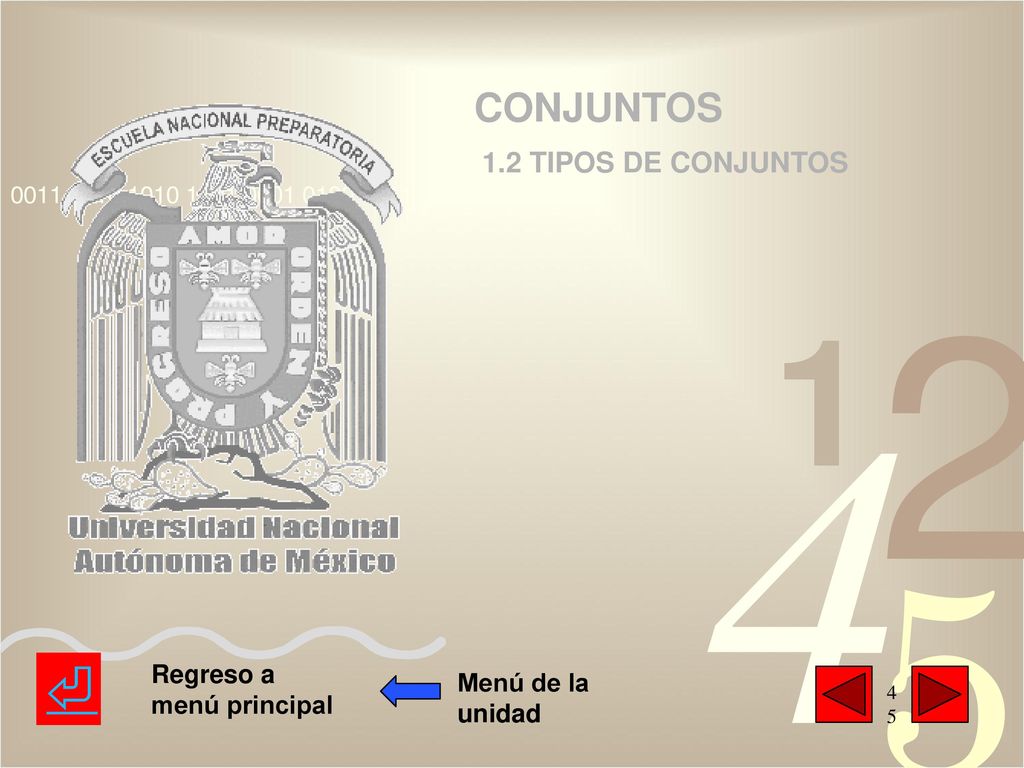 ⏎ CONJUNTOS 1.2 TIPOS DE CONJUNTOS Regreso a menú principal