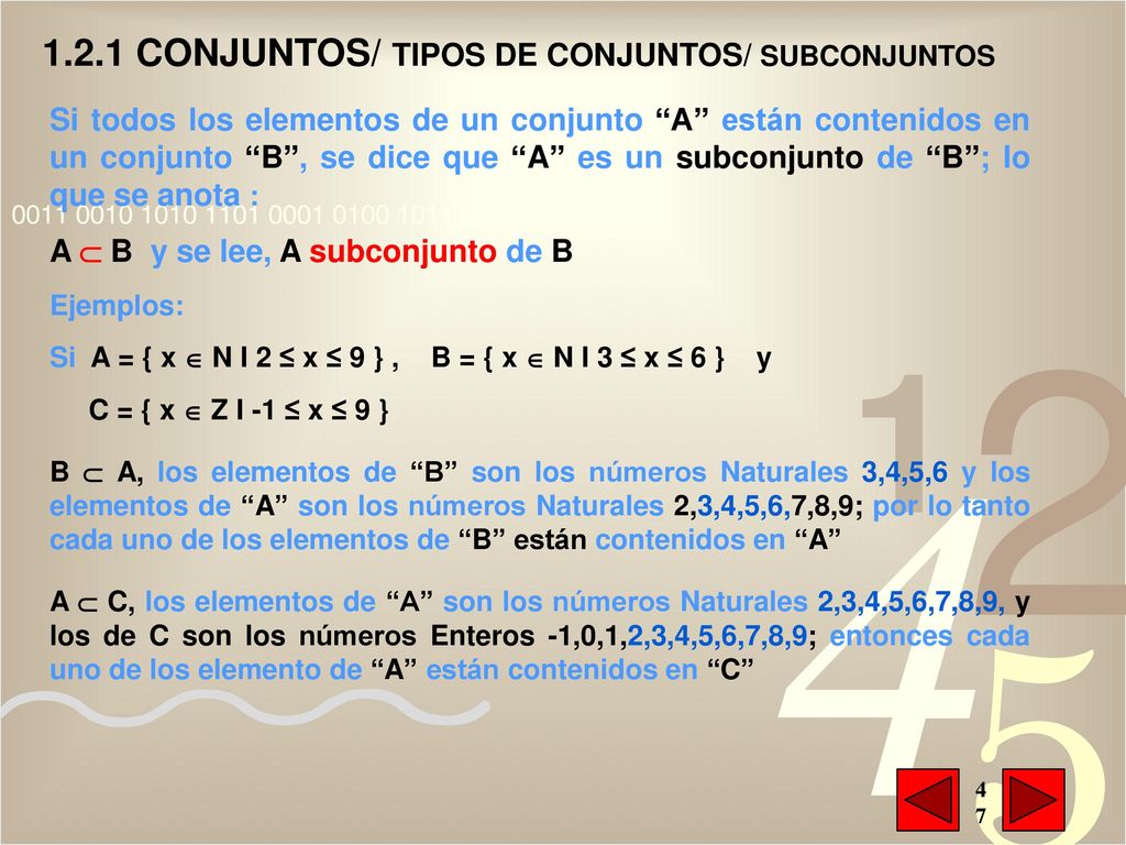 1.2.1 CONJUNTOS/ TIPOS DE CONJUNTOS/ SUBCONJUNTOS