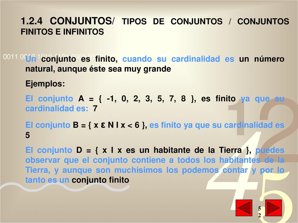 1.2.4 CONJUNTOS/ TIPOS DE CONJUNTOS / CONJUNTOS FINITOS E INFINITOS