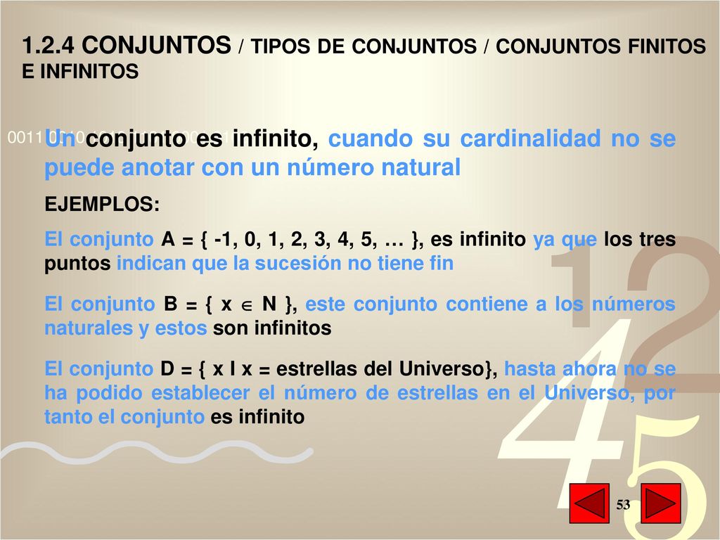 1.2.4 CONJUNTOS / TIPOS DE CONJUNTOS / CONJUNTOS FINITOS E INFINITOS