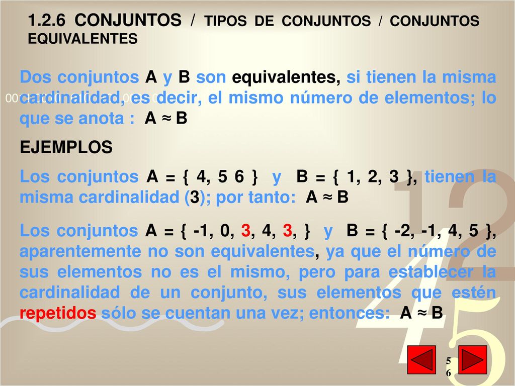 1.2.6 CONJUNTOS / TIPOS DE CONJUNTOS / CONJUNTOS EQUIVALENTES