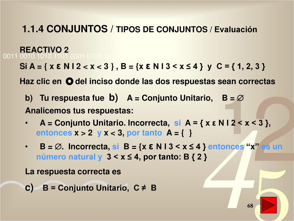 1.1.4 CONJUNTOS / TIPOS DE CONJUNTOS / Evaluación