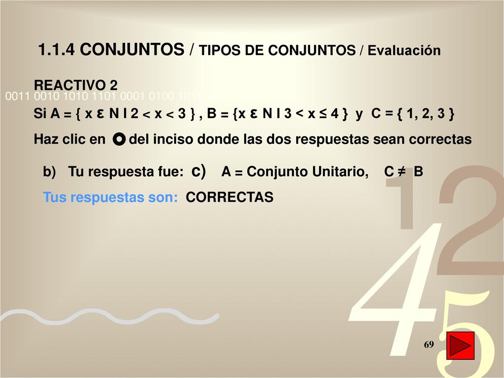 1.1.4 CONJUNTOS / TIPOS DE CONJUNTOS / Evaluación