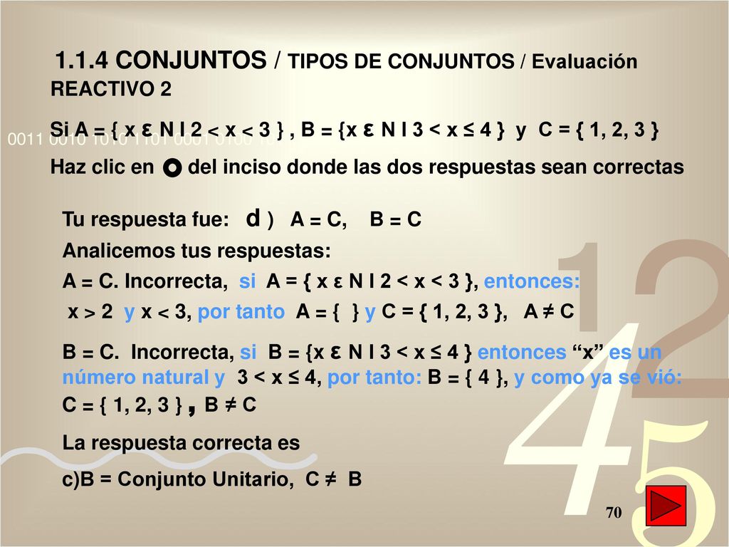 1.1.4 CONJUNTOS / TIPOS DE CONJUNTOS / Evaluación