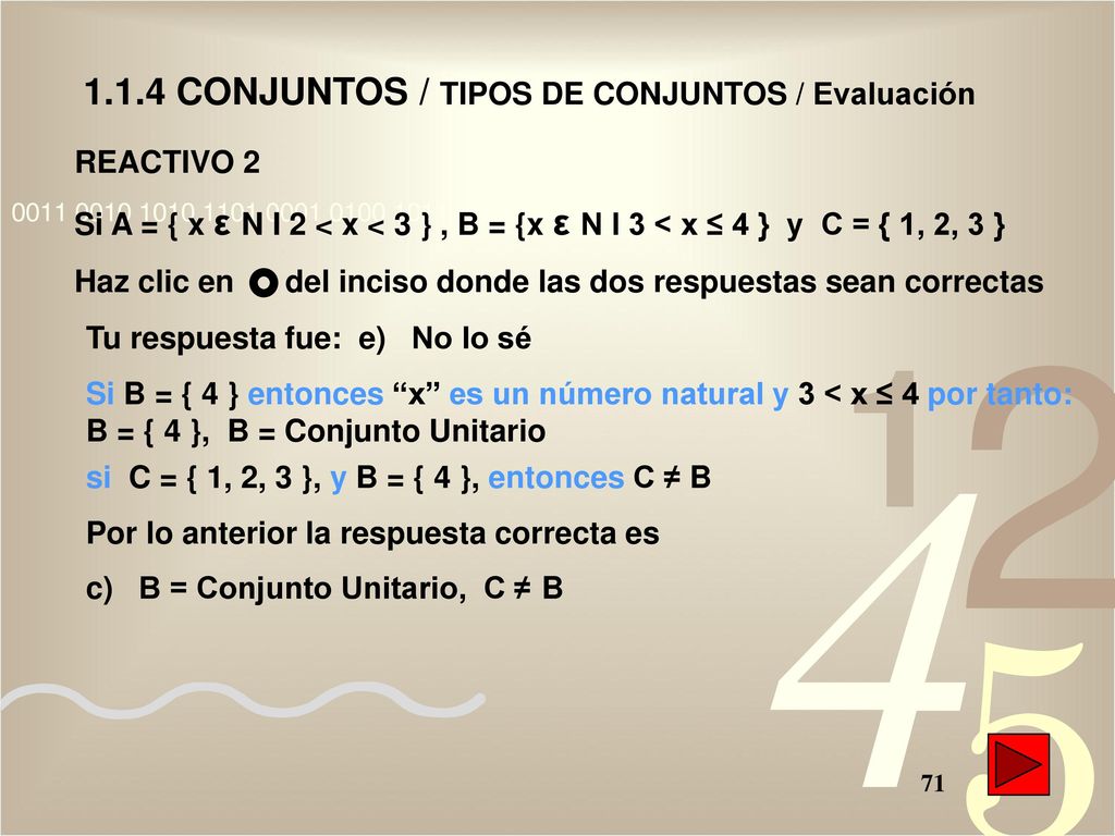 1.1.4 CONJUNTOS / TIPOS DE CONJUNTOS / Evaluación