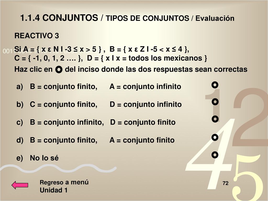 1.1.4 CONJUNTOS / TIPOS DE CONJUNTOS / Evaluación