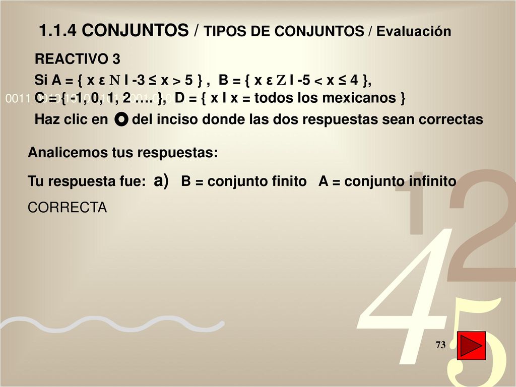 1.1.4 CONJUNTOS / TIPOS DE CONJUNTOS / Evaluación