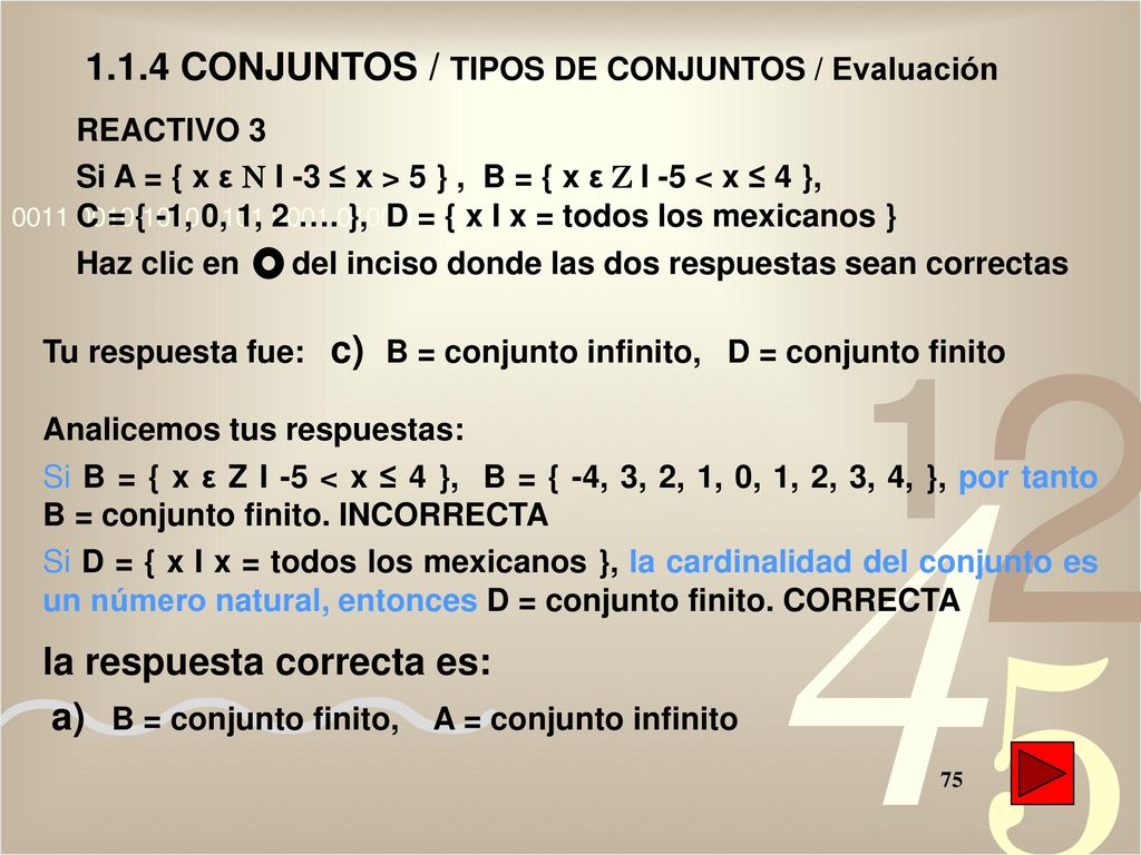 1.1.4 CONJUNTOS / TIPOS DE CONJUNTOS / Evaluación