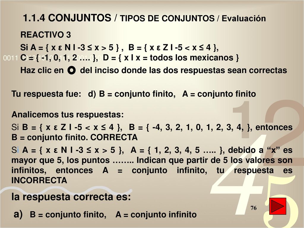 1.1.4 CONJUNTOS / TIPOS DE CONJUNTOS / Evaluación