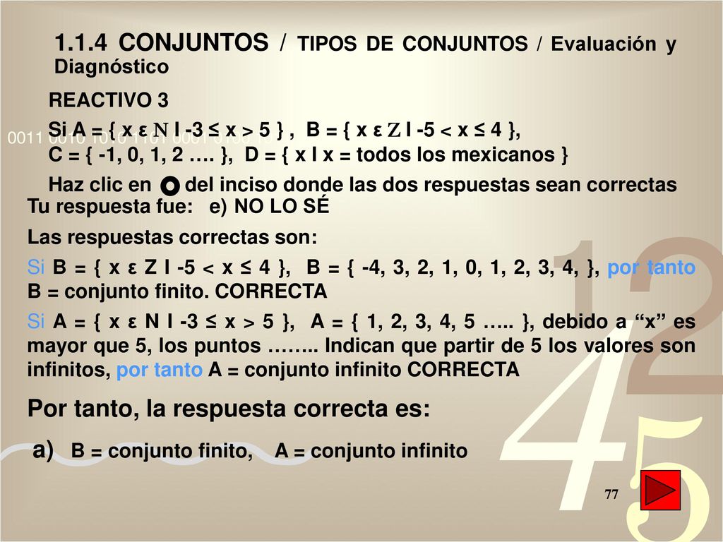 1.1.4 CONJUNTOS / TIPOS DE CONJUNTOS / Evaluación y Diagnóstico