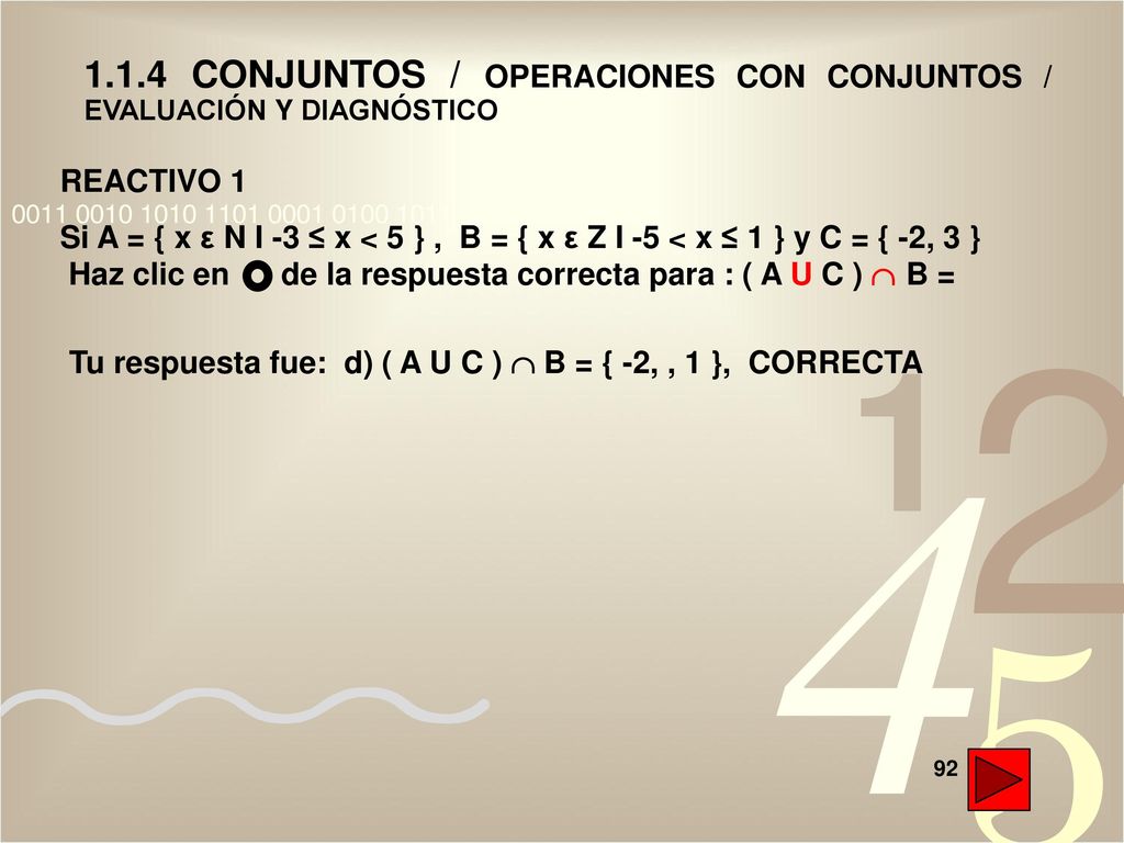 1.1.4 CONJUNTOS / OPERACIONES CON CONJUNTOS / EVALUACIÓN Y DIAGNÓSTICO