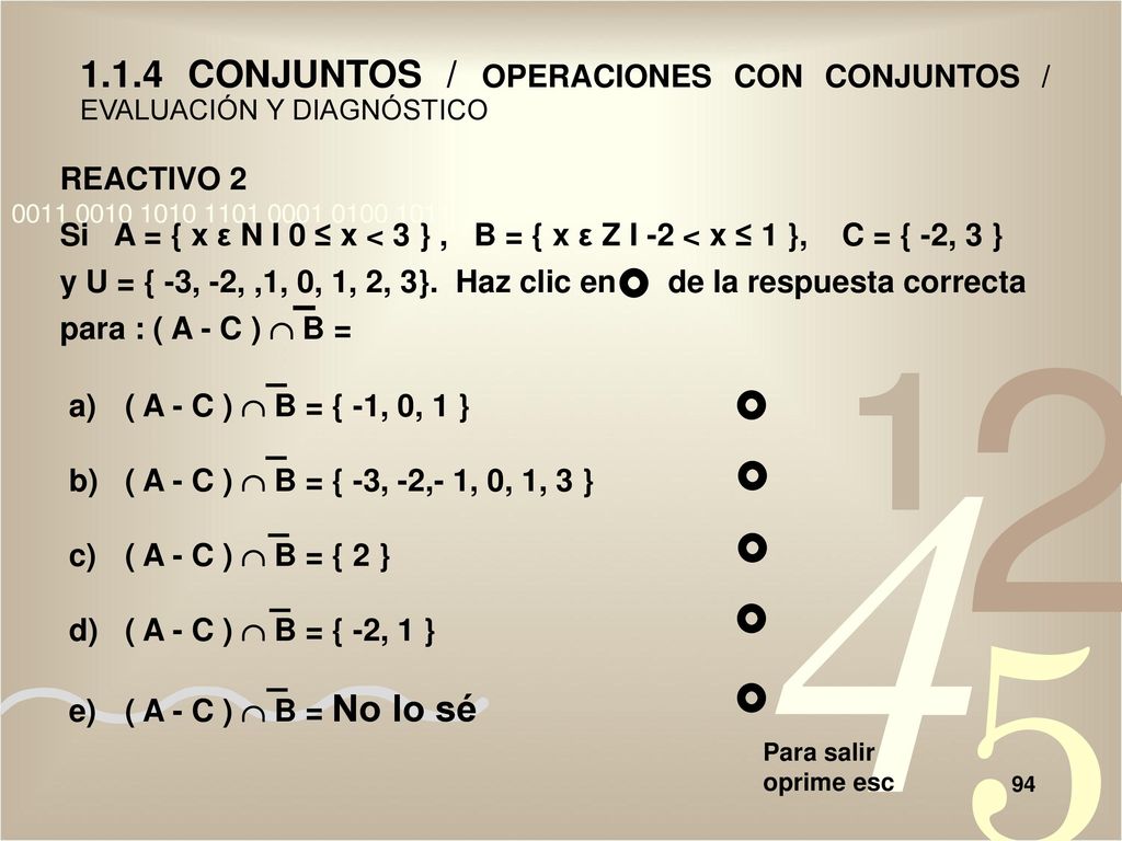 1.1.4 CONJUNTOS / OPERACIONES CON CONJUNTOS / EVALUACIÓN Y DIAGNÓSTICO