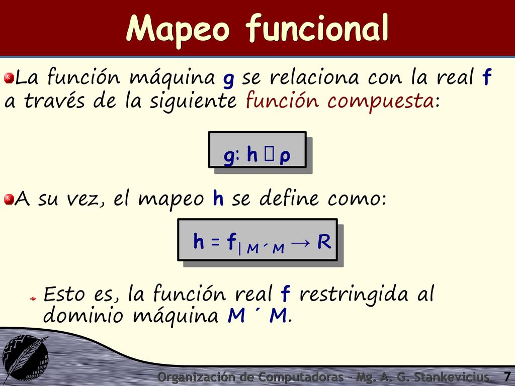 Mapeo funcional La función máquina g se relaciona con la real f a través de la siguiente función compuesta: