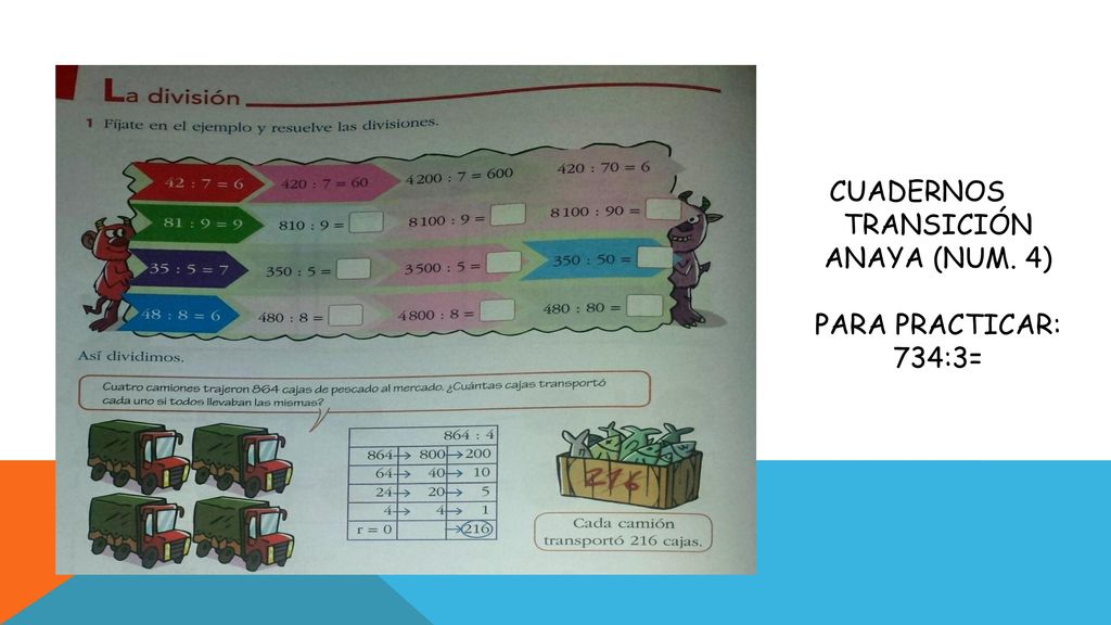 Cuadernos transición anaya (num. 4) PARA PRACTICAR: 734:3=