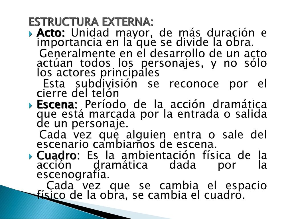 Esta subdivisión se reconoce por el cierre del telón