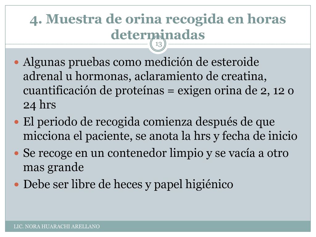 4. Muestra de orina recogida en horas determinadas