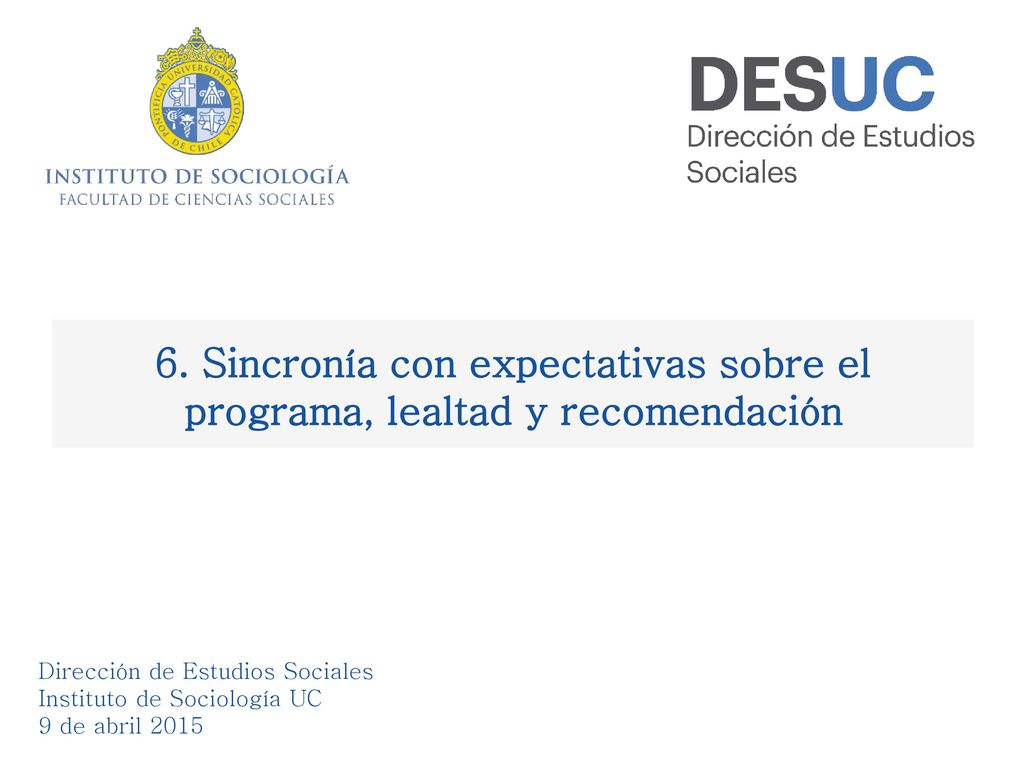 6. Sincronía con expectativas sobre el programa, lealtad y recomendación