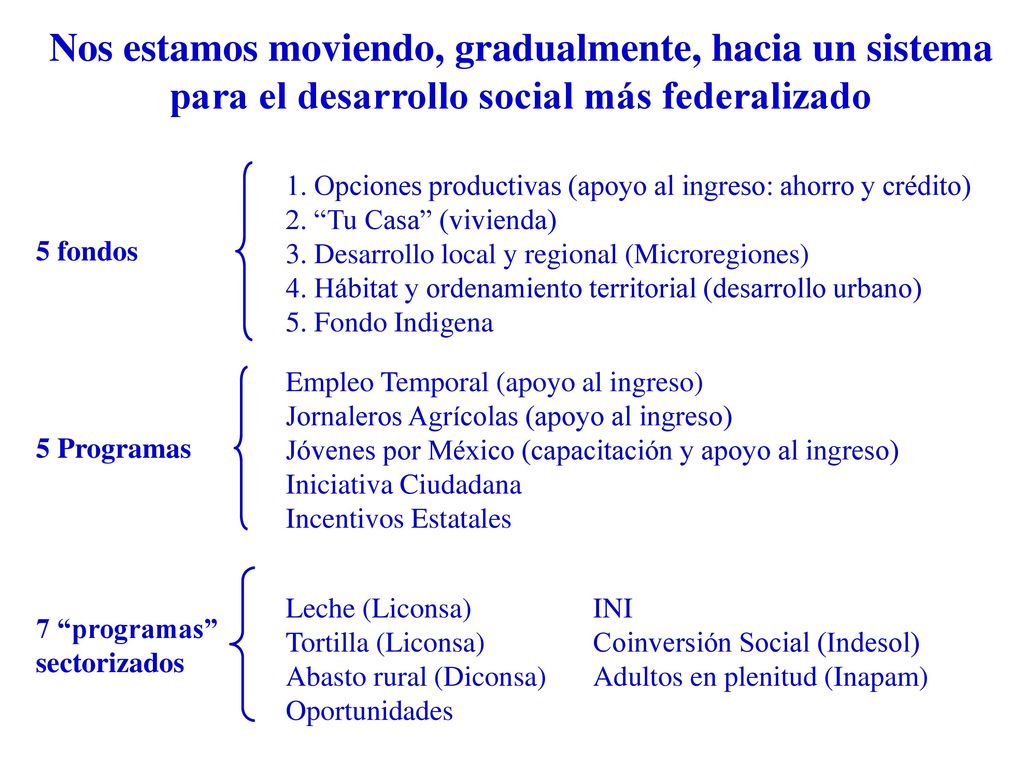 Nos estamos moviendo, gradualmente, hacia un sistema para el desarrollo social más federalizado