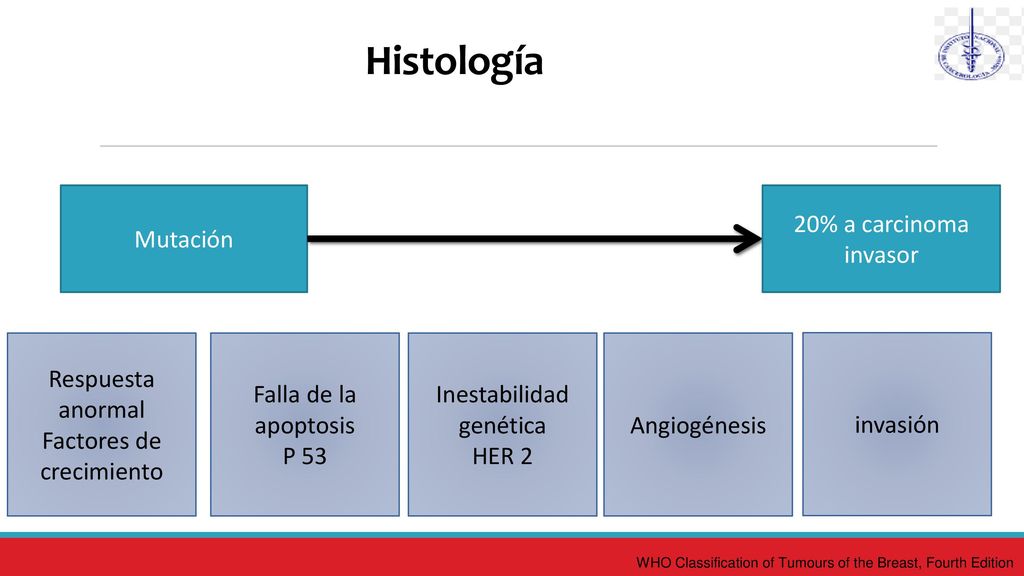 Histología Mutación 20% a carcinoma invasor Respuesta anormal