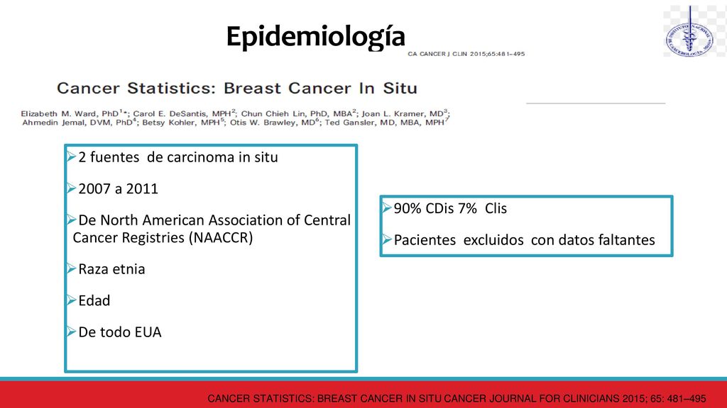 Epidemiología 2 fuentes de carcinoma in situ 2007 a 2011
