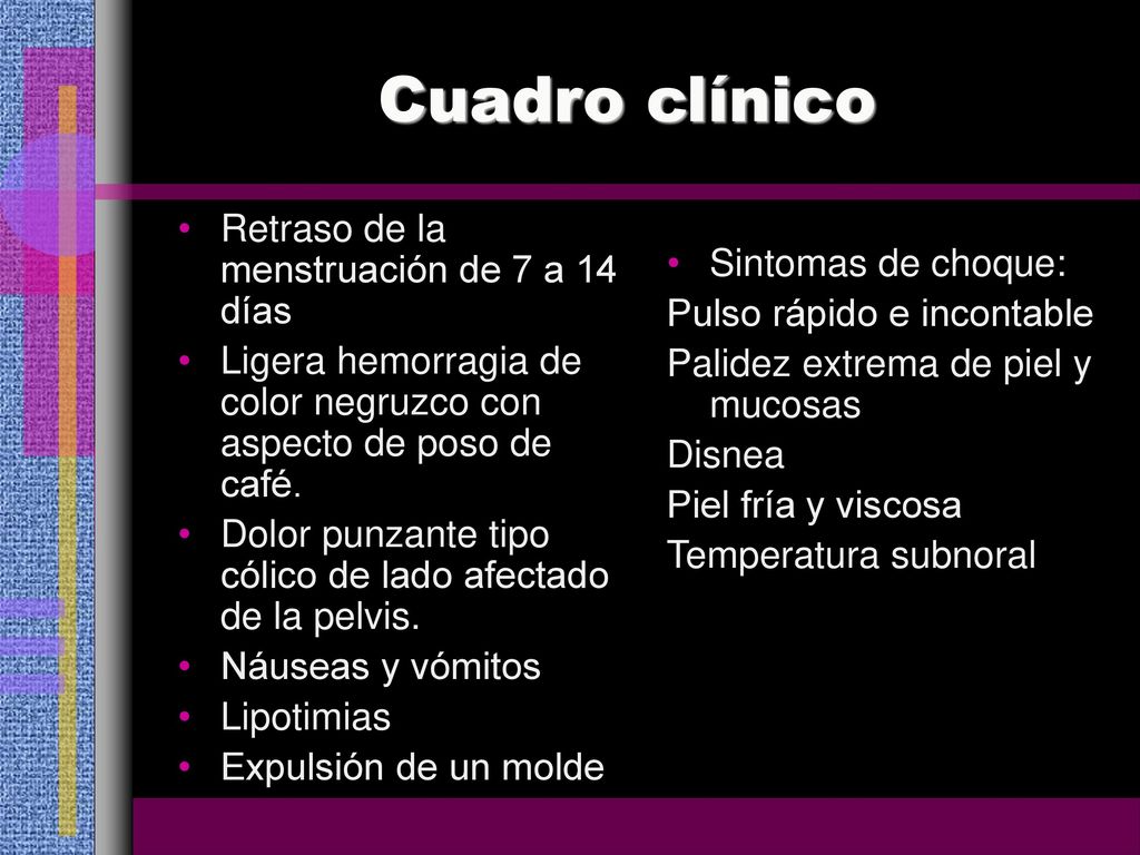 Cuadro clínico Retraso de la menstruación de 7 a 14 días