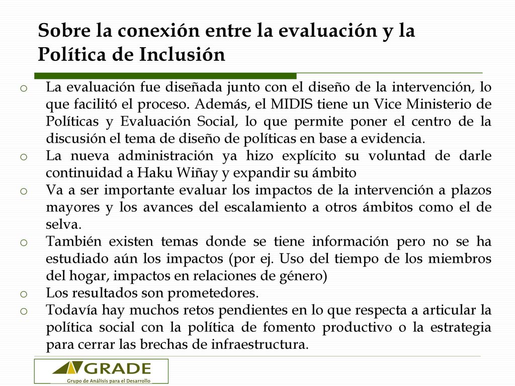Sobre la conexión entre la evaluación y la Política de Inclusión