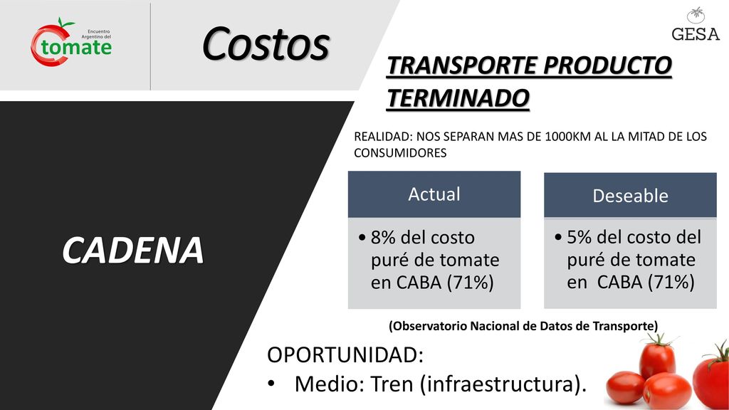 Costos CADENA TRANSPORTE PRODUCTO TERMINADO OPORTUNIDAD: