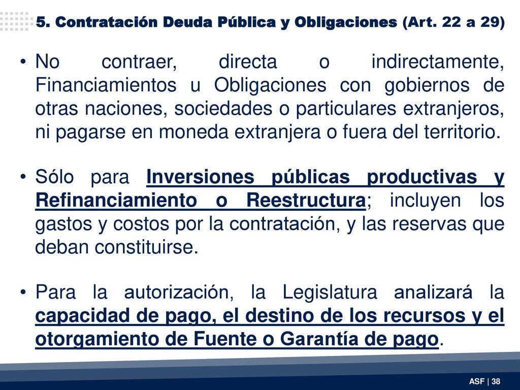 5. Contratación Deuda Pública y Obligaciones (Art. 22 a 29)