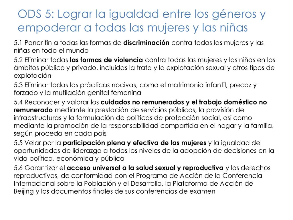 ODS 5: Lograr la igualdad entre los géneros y empoderar a todas las mujeres y las niñas