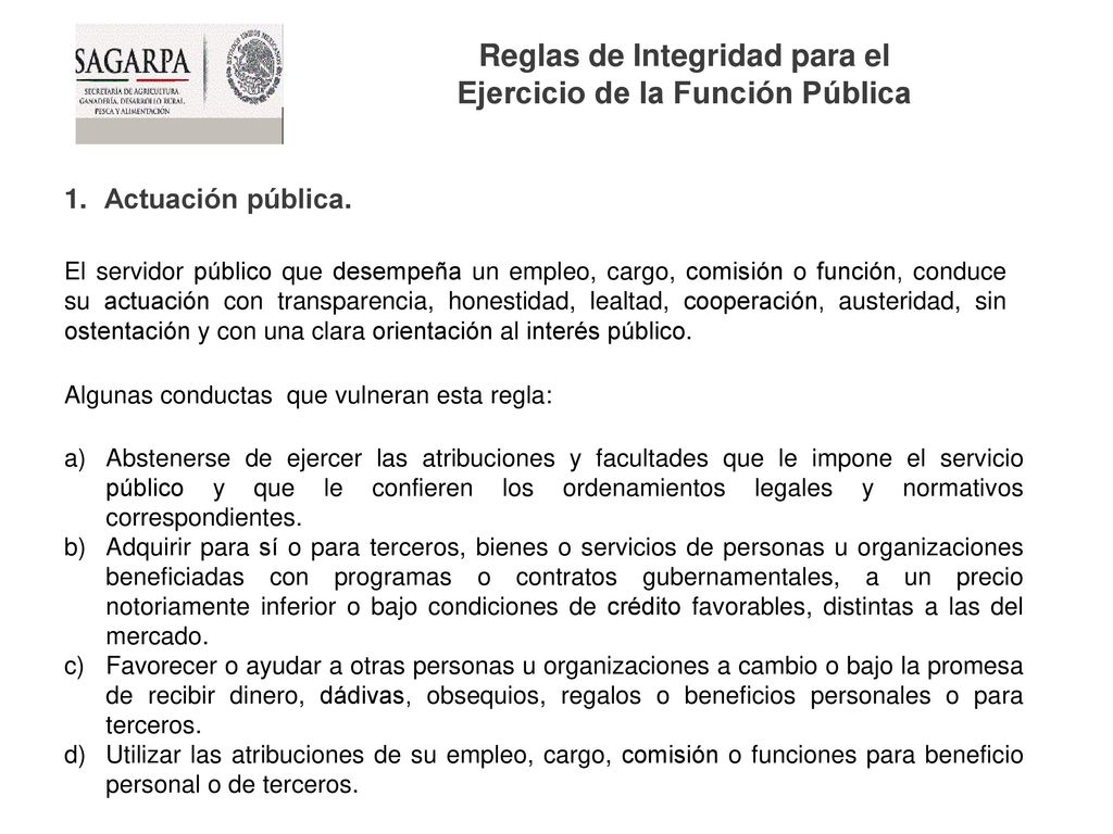 Reglas de Integridad para el Ejercicio de la Función Pública