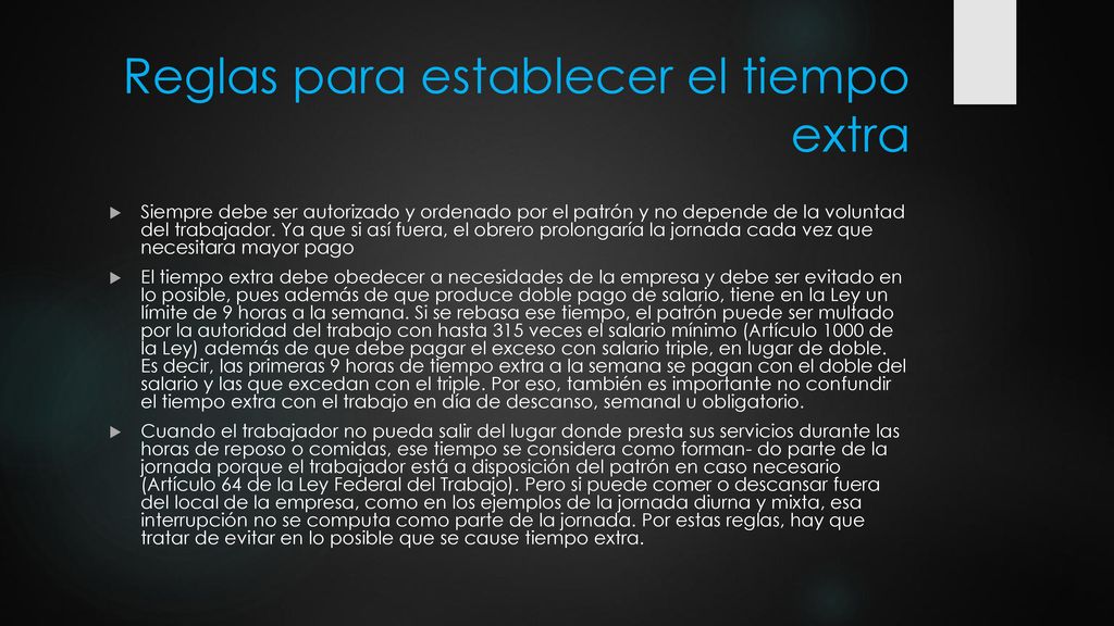 Reglas para establecer el tiempo extra