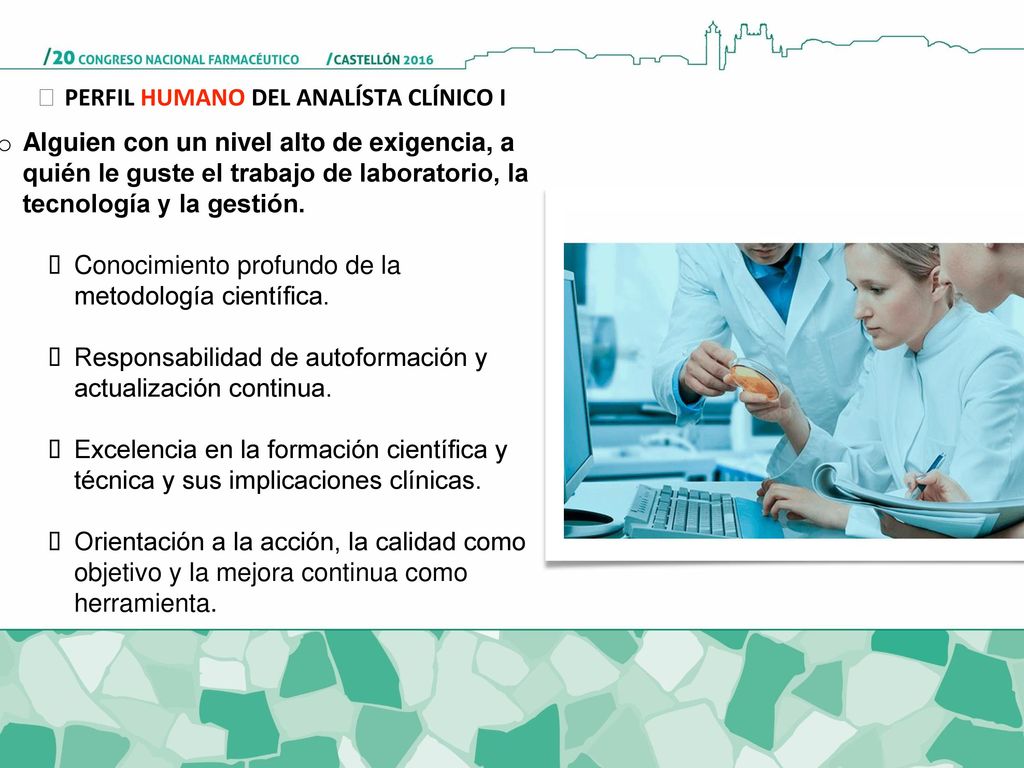 Alguien con un nivel alto de exigencia, a quién le guste el trabajo de laboratorio, la tecnología y la gestión.