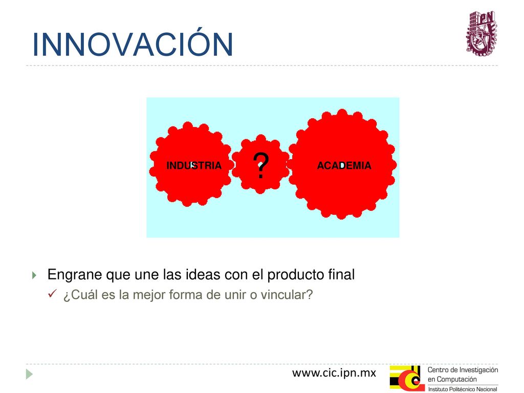 INNOVACIÓN Engrane que une las ideas con el producto final