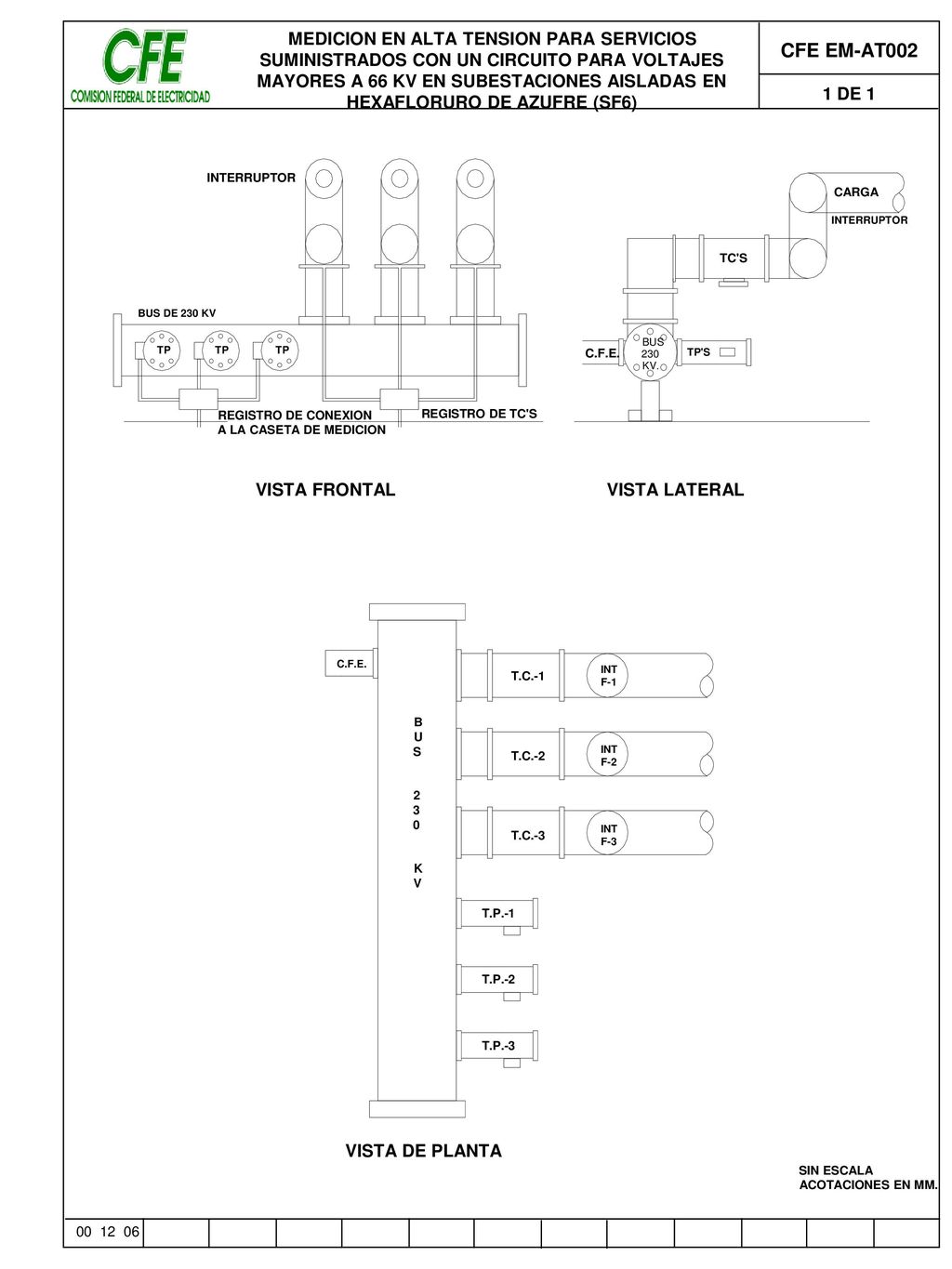 MEDICION EN ALTA TENSION PARA SERVICIOS SUMINISTRADOS CON UN CIRCUITO PARA VOLTAJES MAYORES A 66 KV EN SUBESTACIONES AISLADAS EN HEXAFLORURO DE AZUFRE (SF6)