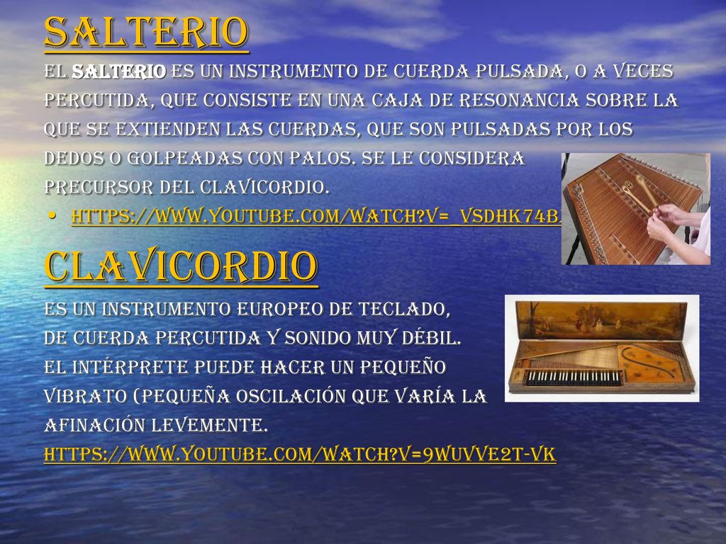 salterio El salterio es un instrumento de cuerda pulsada, o a veces. percutida, que consiste en una caja de resonancia sobre la.
