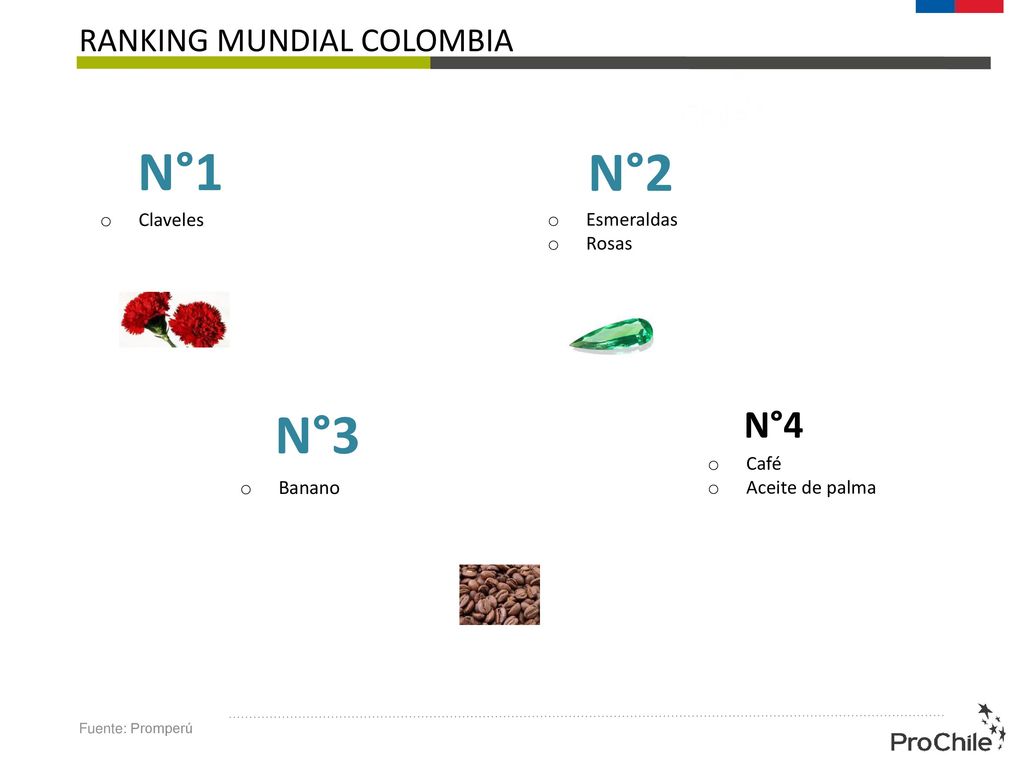 N°1 N°2 N°3 N°4 RANKING MUNDIAL COLOMBIA Claveles Esmeraldas Rosas