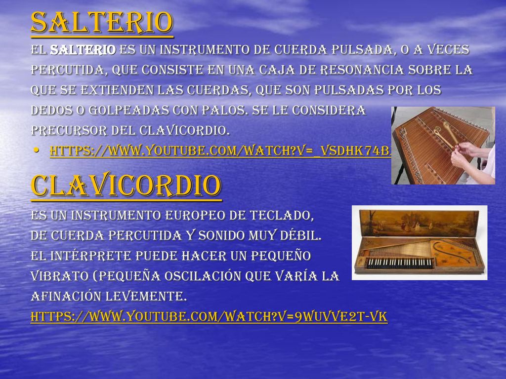 salterio El salterio es un instrumento de cuerda pulsada, o a veces. percutida, que consiste en una caja de resonancia sobre la.