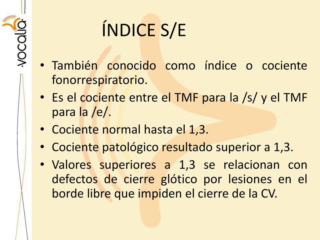 ÍNDICE S/E También conocido como índice o cociente fonorrespiratorio.
