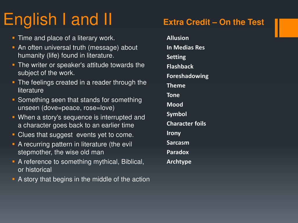 English I and II Extra Credit – On the Test