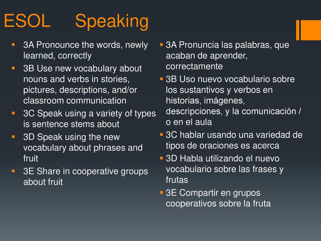 ESOL Speaking 3A Pronounce the words, newly learned, correctly