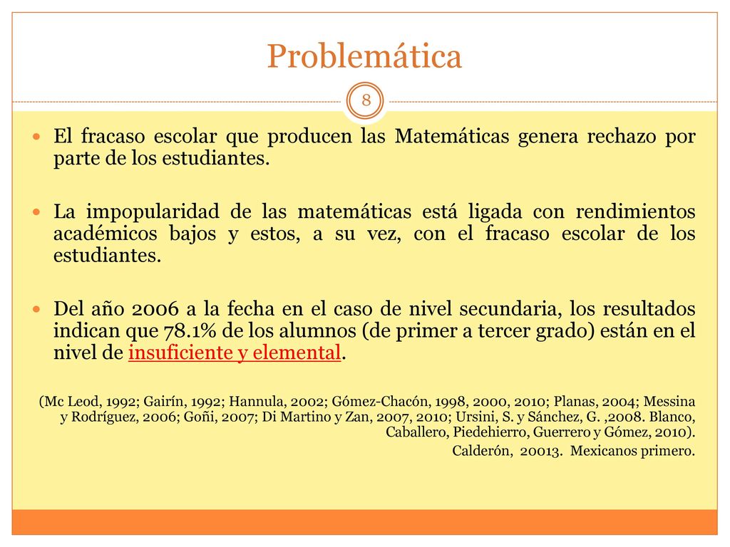 Problemática El fracaso escolar que producen las Matemáticas genera rechazo por parte de los estudiantes.