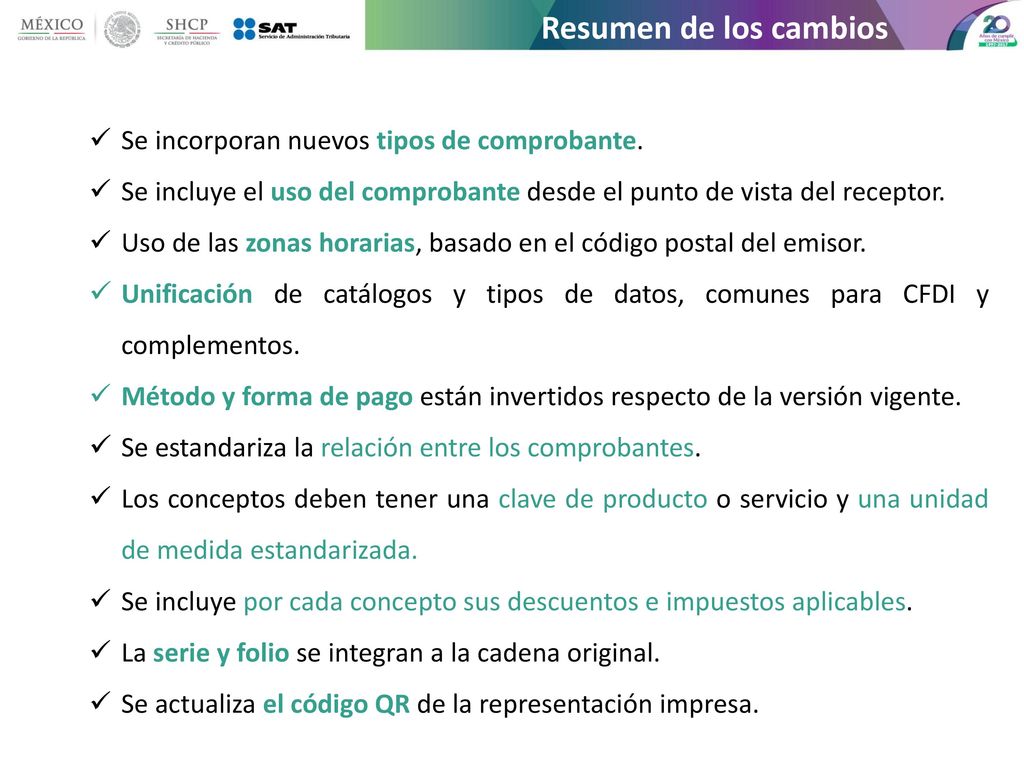 Resumen de los cambios Se incorporan nuevos tipos de comprobante.