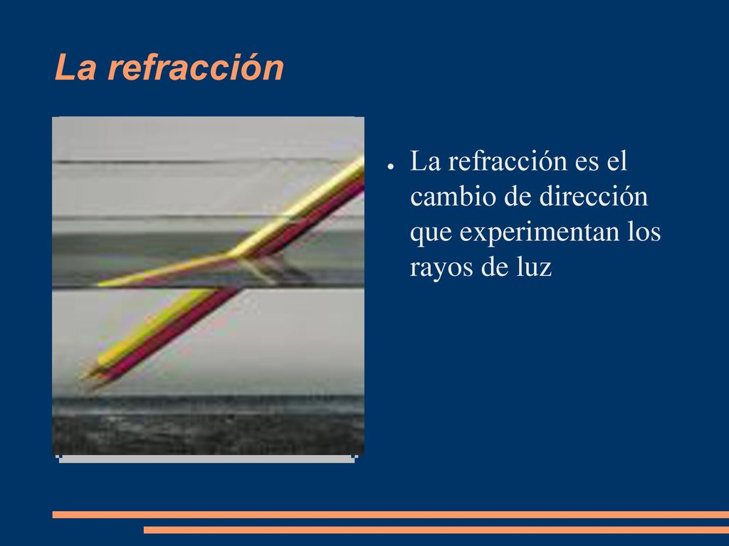 La refracción La refracción es el cambio de dirección que experimentan los rayos de luz