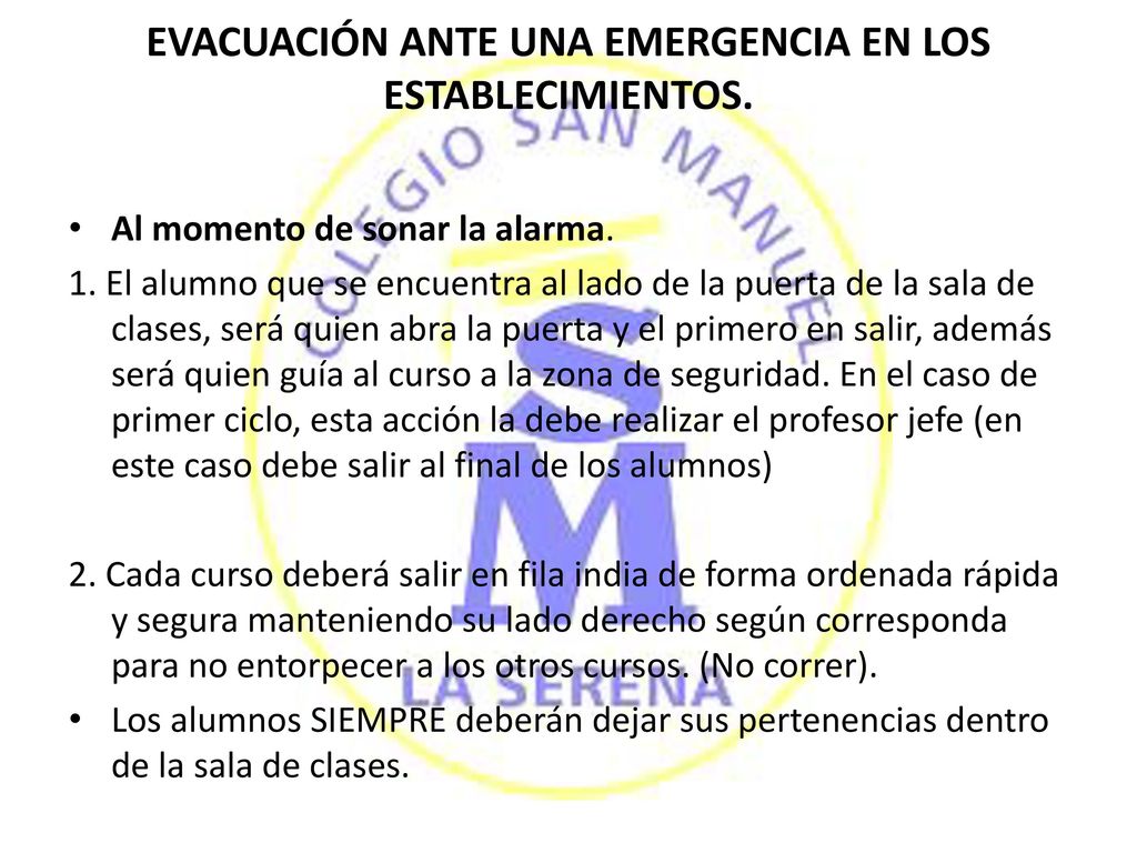 EVACUACIÓN ANTE UNA EMERGENCIA EN LOS ESTABLECIMIENTOS.