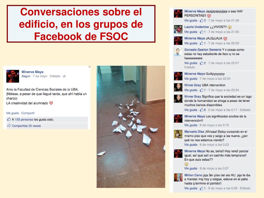 Conversaciones sobre el edificio, en los grupos de Facebook de FSOC