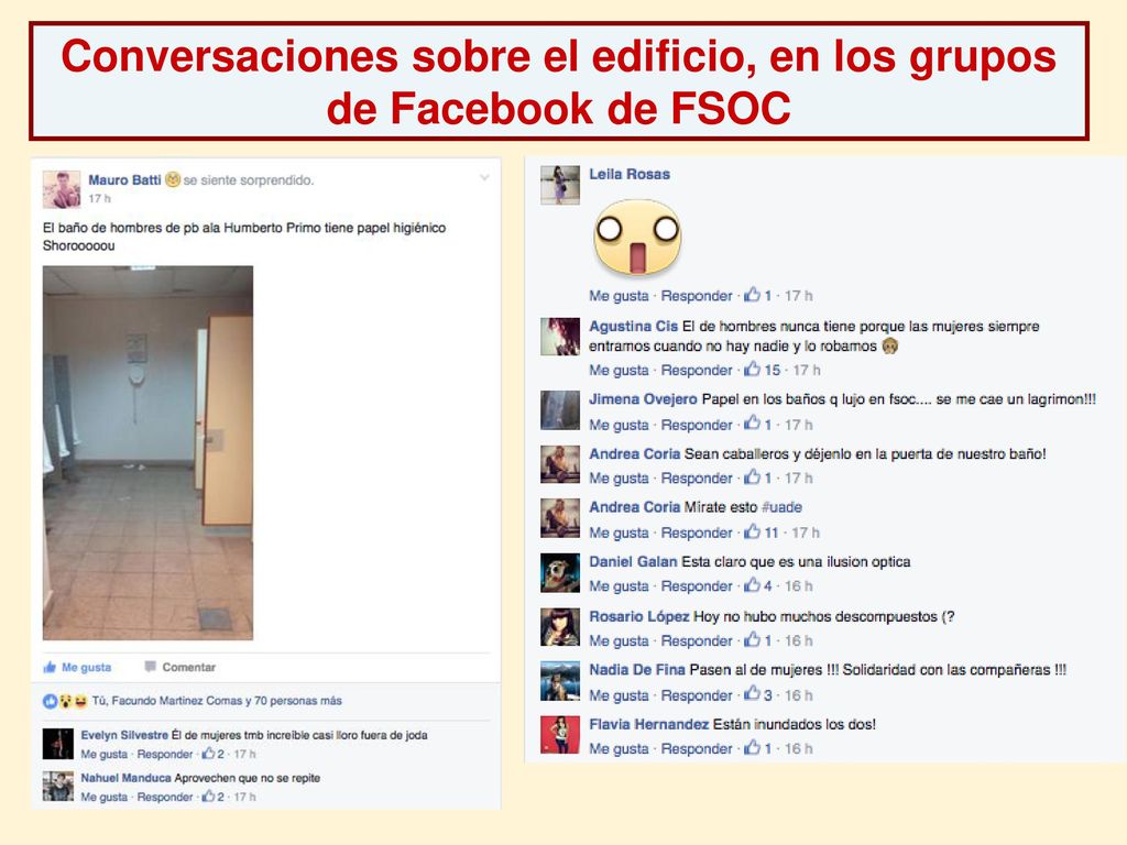 Conversaciones sobre el edificio, en los grupos de Facebook de FSOC