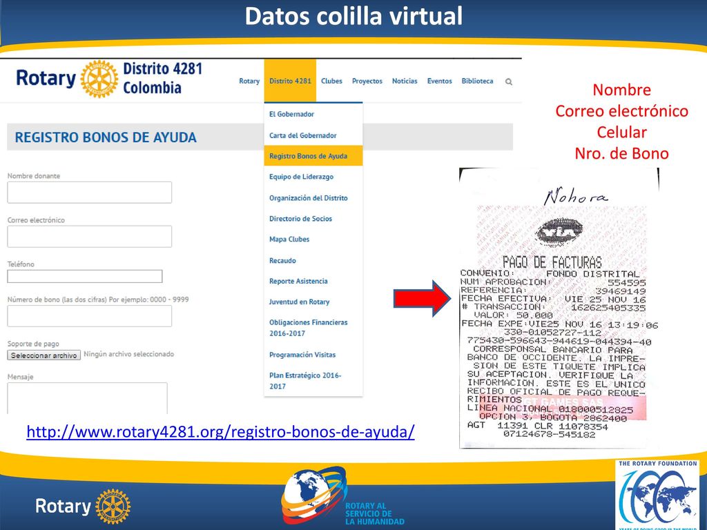 Datos colilla virtual Nombre Correo electrónico Celular Nro. de Bono
