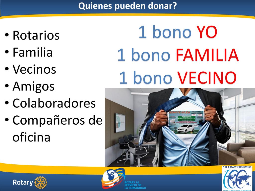 1 bono YO 1 bono FAMILIA 1 bono VECINO Rotarios Familia Vecinos Amigos